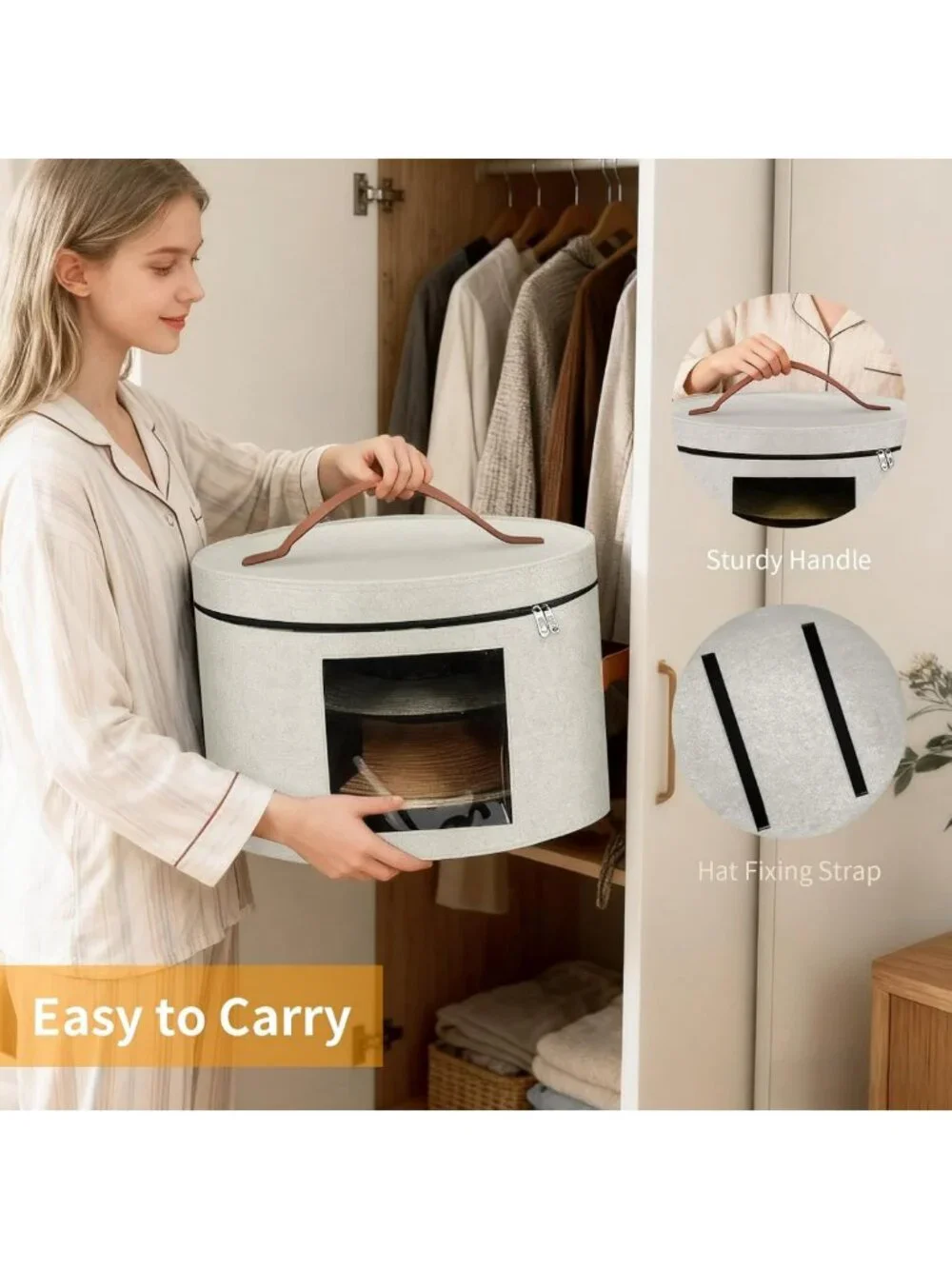 Stylish Stackable Hat Storage Box - Round Organizer for Closet & Travel